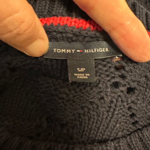 Tommy Hilfiger Sweater S Vintage Y2K Navy Blue Cotton Crochet Classic Coastal - Picture 5 of 8